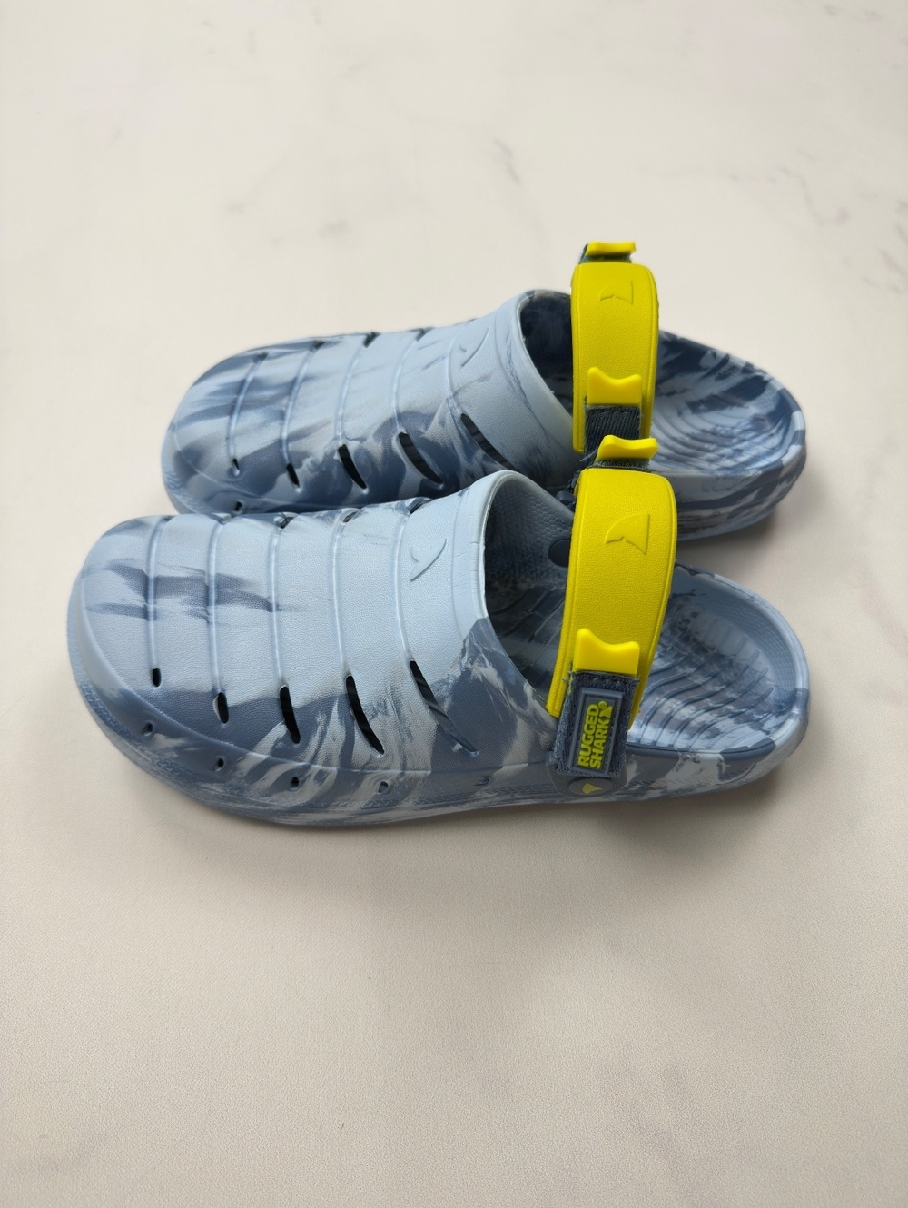 Rugged Shark Slip-On Clogs Blue Yellow Adjustable Strap - Boys 6Y